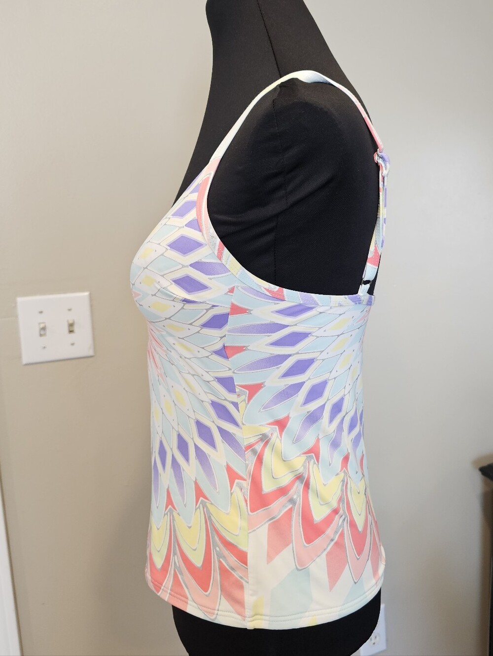 Bar III Pastel Kaleidoscope Strappy Tankini Top - Picture 2 of 5